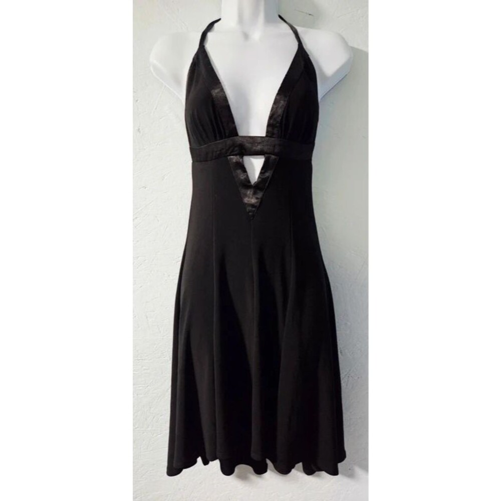 Vintage Y2K Mystic Black Deep V Halter Dress
